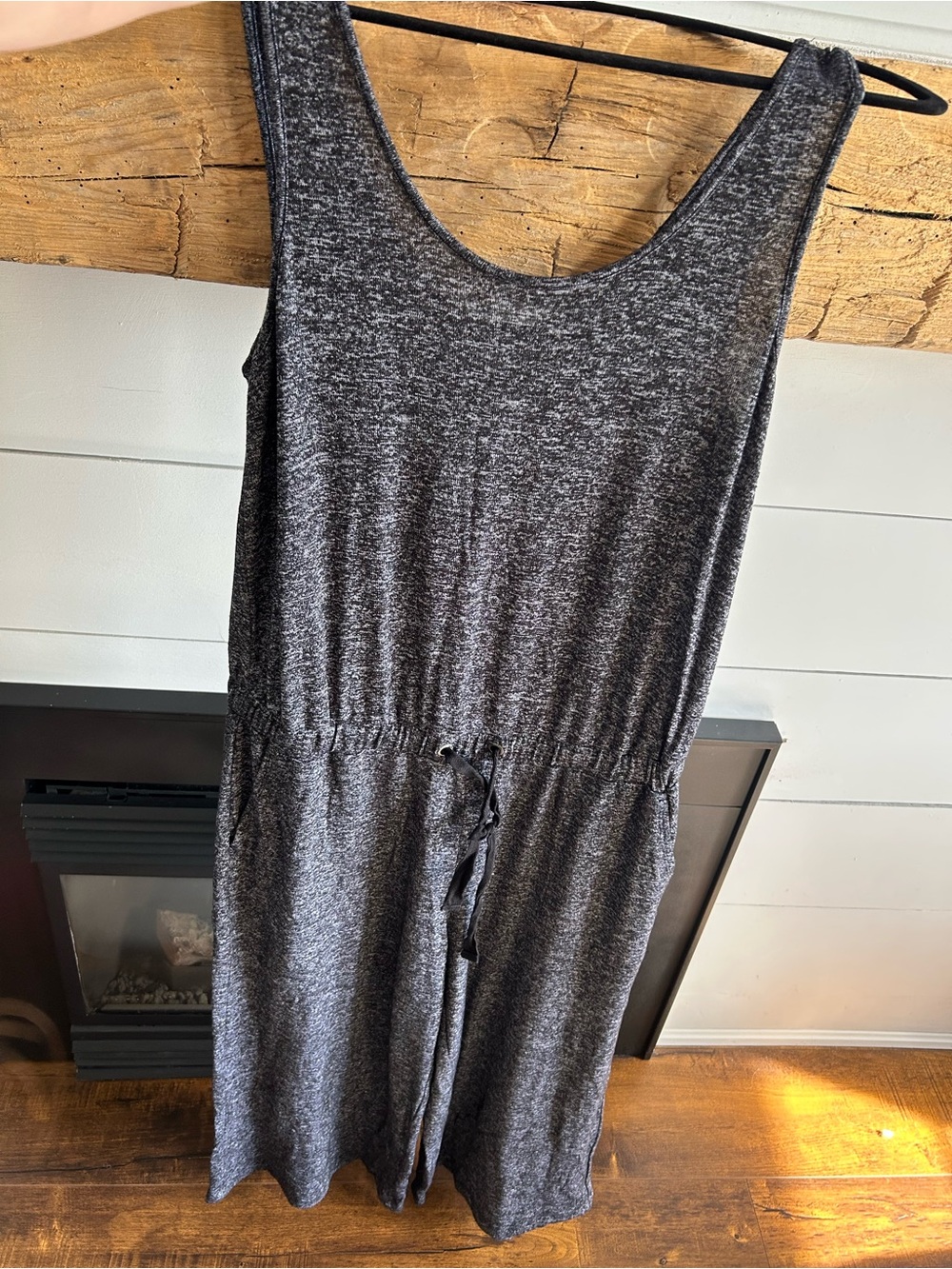 Sleeveless Charcoal Knit Drawstring Jumpsuit